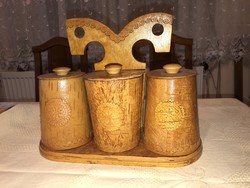 Orosz Fa fűszertartó polc, 3 darab tégellyel