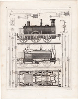 Vasút, mozdony, metszet 1860 (30), német, Brockhaus, Heck, eredeti, nyomat, lokomotív, gőz, rajz