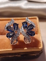 Kék köves aranyozott virágos fülbevaló francia zárral