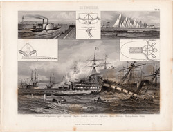 Tengeri csata, Lissa 1866, egyszín nyomat 1875 (25), Brockhaus, eredeti, regatta, gőzhajó, hajó