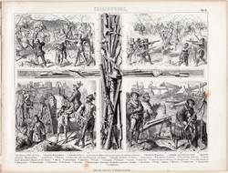 XV. századi katonák, egyszín nyomat 1875 (8), német, Brockhaus, eredeti, angol, francia, spanyol