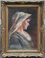 Lady's Pastel Portrait with 'Kurucsai' Signature, 1928