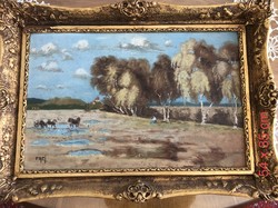 Frei szignóval ellátott olaj festmény, aranyozott keretben
