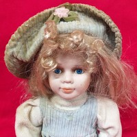 Old porcelain head, hand, foot doll. 35 Cm.