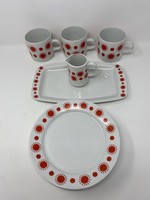 Alföldi Centrum Varia piros pöttyös napocskás porcelánok - Tányér, bögre, csésze, kiöntő, kínáló