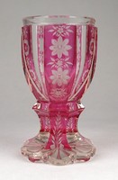 0Q781 Antik csiszolt talpas rózsaszín Biedermeier pohár
