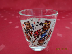 Glass brandy cup, with Hungarian card sticker, height 5 cm.