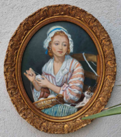 Klasszikus női portré festmény szép ovális keretben