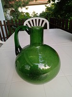 Vintage zöld, buborékos, szakított,  kézműves üveg - Carlo Moretti Murano?? váza