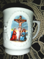 Régi búcsúhelyi Jézus keresztre feszítését ábrázoló emlék csésze, bögre