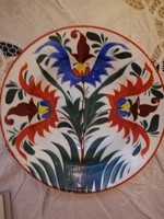 Eladó régi népi porcelán Hollóházi kézzel festett fali tányér!