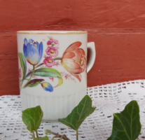 Ritka Gyűjtői szoknyás Zsolnay virágos mintával tulipános porcelán bögre nosztalgia paraszti  falusi