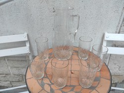 Boros,italos limonádé készlet csiszolt üveg Kancsó 6 , pohár ,elegàns szecessziós,Art Deco