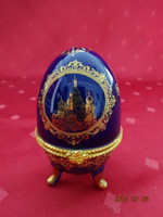 Faberge típusú porcelán tojás, magassága 7,5 cm. Moszkva felirattal, aranyozott. Vanneki! Jókai.