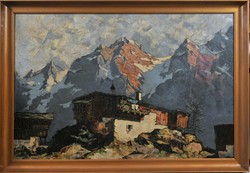 Ismeretlen művész: Alpesi táj hagyományos Alpesi házzal
