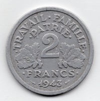Franciaország Vichy kormány 2 francia Frank, 1943