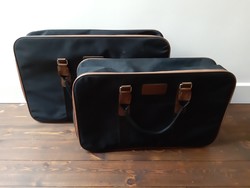 2 db tökéletes állapotú fekete-barna vászon cipzáras retro bőrönd