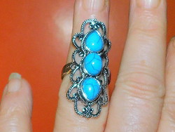 Turquoise mineral stone giant attractive Tibetan silver ring 8
