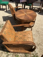 Francia Art-deco fotel pár asztalal