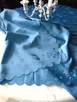 Álomszép elegáns kék selyemdamaszt  asztalterítő 158 x 218 cm téglalap