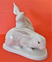 Herend, vastagh eve statue designed in 1928, pair of rabbits, bunnies, rabbits