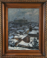 Conrad Gyula (Budapest, 1877-1959): Kilátás a budai várra és a Tabánra télen, 1928
