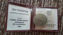 Kőrösi Csoma Sándor születésének 200. évfordulójára készült 100 forintos emlékérme 1984.