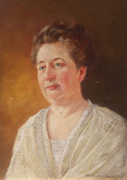 Perlmutter Imre: Hölgyportré (olaj-fa kerettel 23x31 cm) arckép, körülbelül 100 éves műalkotás