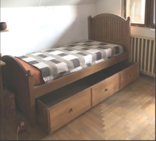 Tömörfa egyszemélyes ágy,Ethan Allen,Hatalmas ágyneműtartó  fiókkal