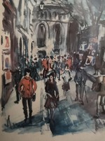 Sacre Coeur, hangulatos párizsi utcarészlet, print, nyomat 30 x 18 cm