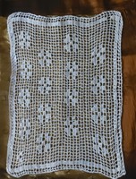 Old hand-crocheted white lace, tablecloth, running 45 x 35 cm