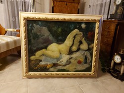 Andor Basch Female Nude in Landscape Painting! 120x100cm!