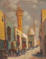 Arab város (olajfestmény 20,5x26 cm) utcakép, jelzés nélkül