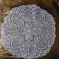 Old hand-crocheted white lace tablecloth 35 x 35 cm