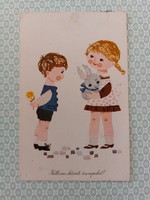 Régi húsvéti képeslap 1966 gyerekek levelezőlap