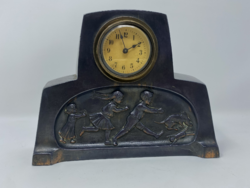 Bronzed pewter art deco mantel clock depicting children from the 1920s-cz