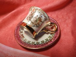 Eosin, hinged scene, gilded porcelain coffee cup with bottom.