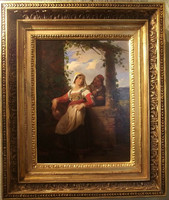 Gerolamo Indunonak tulajdonítva (1825-1890) Udvari jelenet, fiatal lány udvarlójával