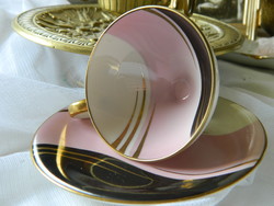 Johann Seltmann, Boehringer 1934, mokkás szett, csésze kistányér, rózsaszín-fekete-arany, gyűjtői