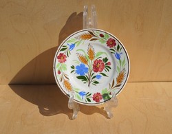 Antik Hollóházi keménycserép falitányér dísztányér mezei virág mintás népművészeti tányér