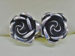 Szépséges kézműves ezüst  rózsa fülbevaló / klipsz