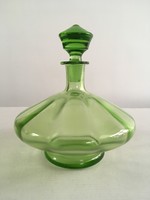 Régi, antik világos zöld, szakított üveg italos palack, dugós üveg, likőrös üveg dugóval
