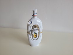 Régi Hollóházi porcelán palack Vilmoskörte pálinka Várda Drink üveg