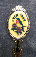 Souvenir teaspoon from New York with colorful bird liner
