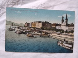 Antik képeslap Budapest Dunai részlet, hajók, lovasfogat 1913