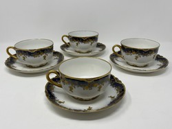 Gyönyörű, ritka Haviland Limoges porcelán teáskészlet, 4db csésze és 5db csészealj- CZ