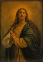 1F861 Hatalmas antik PAOLO olajnyomat Szűz Mária szent kép 120 x 90 cm
