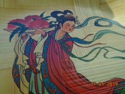 Kézzel festett kínai lakkozott bambusz dísztálca 32,7 cm