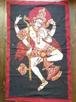 Batikolt vászon indiai táncosnő fekete piros tónusú nagymretű terítő falikárpit textilkép