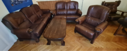 Oak living or office furniture with cowhide seat and back.
